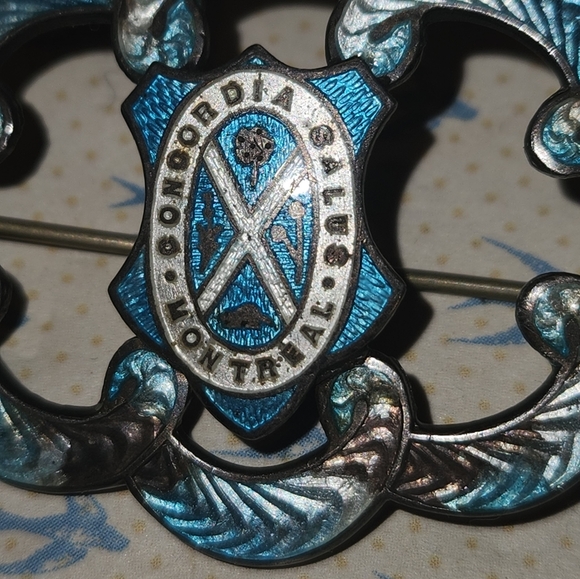 Early Canadian Souvenir Enamel Sterling Concordia Salus Montreal Pin Brooch - Picture 2 of 8